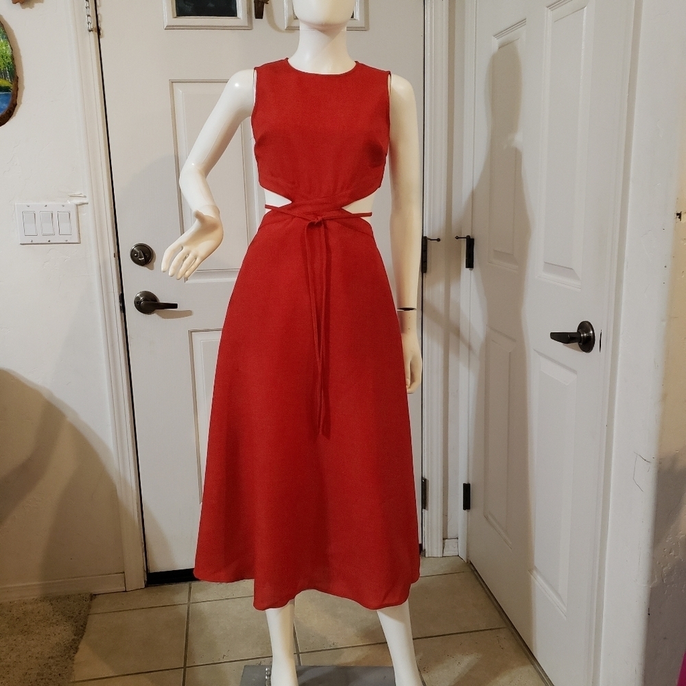 RIHOAS Red Cutout Midi Dress